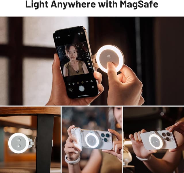 Detalle de PGYTECH MagGlow : lampe d’appoint magnétique pour téléphone, anneau LED MagSafe (gris brume)