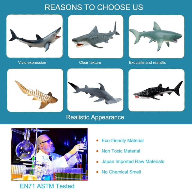Detalle de FLORMOON Realistic Shark Figurines (6 pcs) – Undersea creature action models for kids and cake toppers
