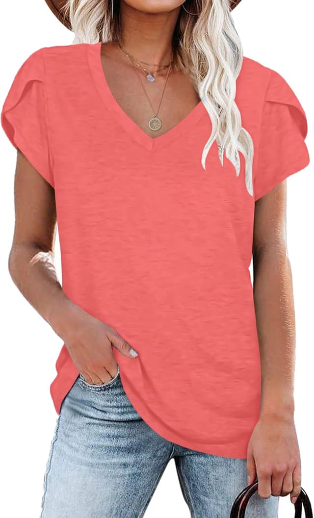 Detalle de PLOKNRD T-shirt d’été à manches courtes pour femme, col V et style décontracté