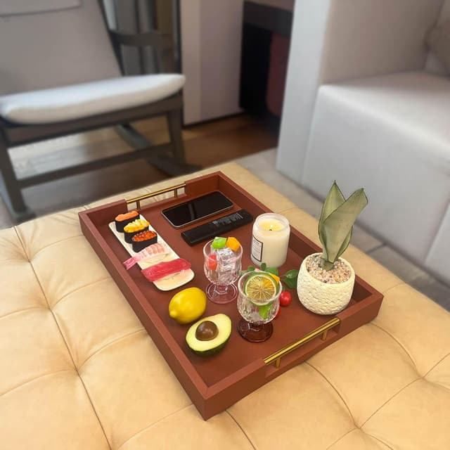 Detalle de 14x20 Faux Leather Wood Serving Tray with Handles