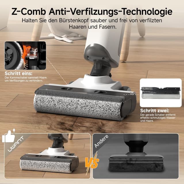 Detalle de uwant D500 Nass Trockensauger mit 180° Lay-Flat, 17.000 Pa und IPX6-Bodenbürste