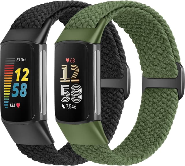 Detalle de SHIJZWD Elastic Braided Straps for Fitbit Charge 5/6 – Breathable Adjustable Nylon Loop Replacement Bands