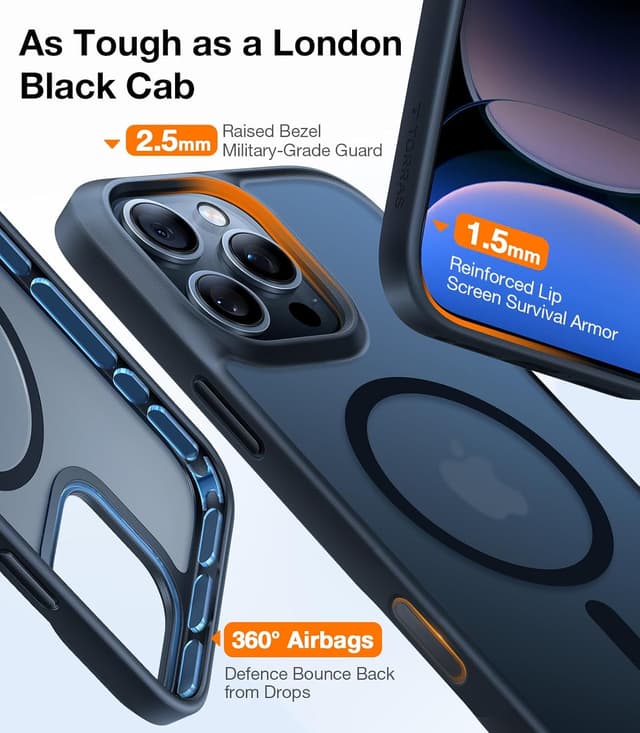 Detalle de TORRAS iPhone 16 Pro Case with MagSafe (Magnetic), 12FT Military-Grade Shockproof, Slim Matte Black