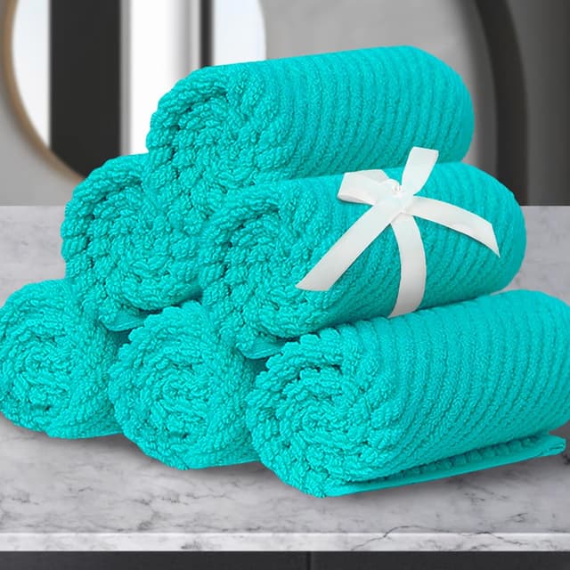 Detalle de Turquoise 100% Cotton Washcloths (Set of 6, 13"x13") — Soft, Absorbent, Quick-Dry