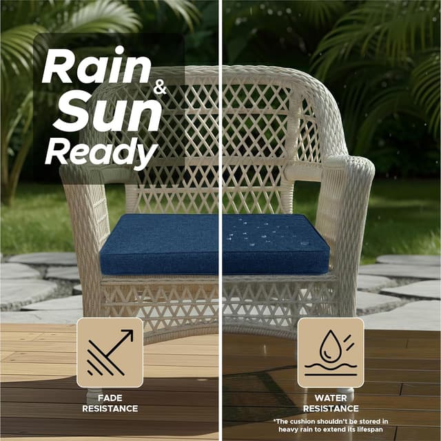 Detalle de Fitfree Outdoor Chair Cushions (Set of 4) – Water-Resistant, Fade-Resistant Patio Seat Pads with Ties, Navy Blue, 19 x 19 Inch