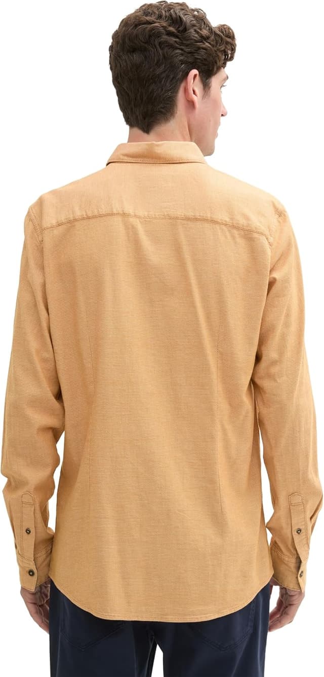 Detalle de TOM TAILOR 1043804 Camicia da uomo in cotone elastico effetto dobby con tasca sul petto