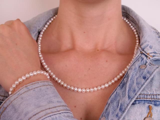 Detalle de BERGERLIN echte Perlenkette aus Süßwasserperlen mit Verschluss aus 925 Sterling Silber – für Damen und Herren