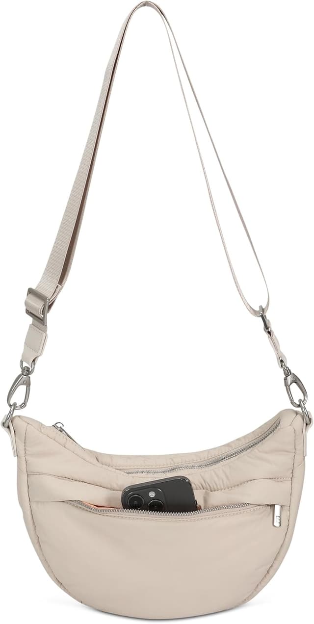 Detalle de Expatrié Vivy — sac bandoulière demi-lune pour femme, imperméable, format crescent