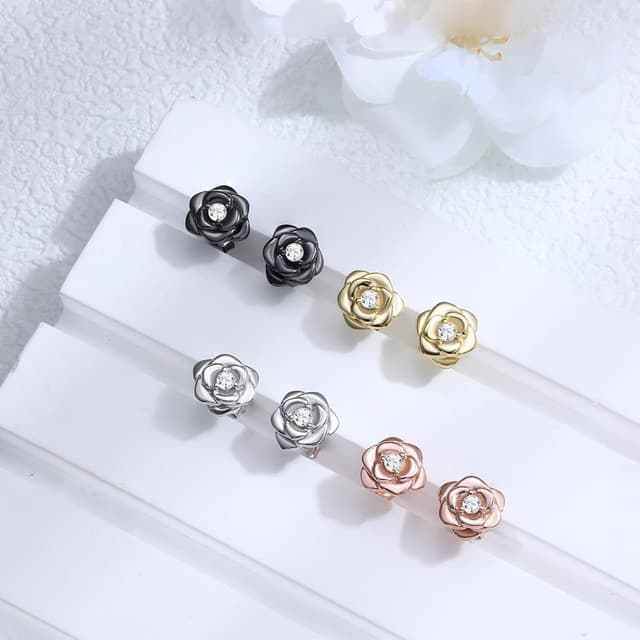 Thumbnail 6 de JeweBella Kleine Rosen Ohrstecker aus Sterlingsilber 925 mit 5A+ Zirkonia