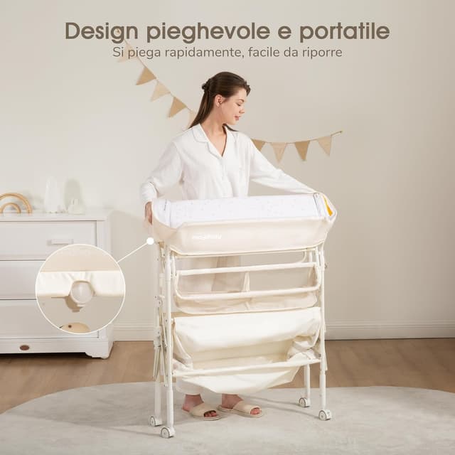 Detalle de Maydolly Fasciatoio portatile e pieghevole per neonato con altezza regolabile e materassino impermeabile – Beige