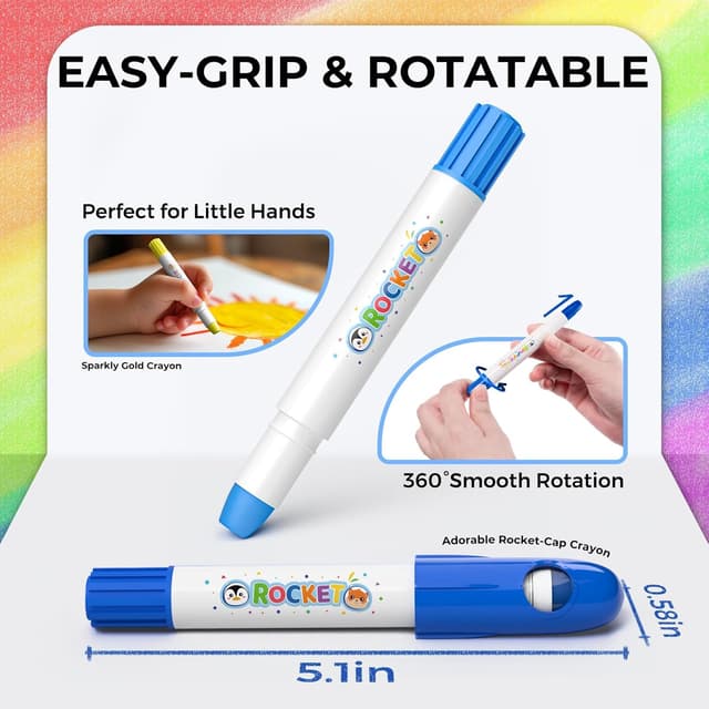 Thumbnail 2 de JUPITEARTH Wachsmalstifte mit 18 Farben, Raketen-Design & 120 PDF-Malvorlagen