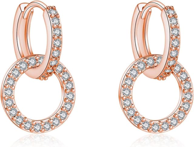 Detalle de Fcebsty Ohrringe aus Sterlingsilber 925 mit doppelter Creolen-Optik und Zirkonia für Mädchen