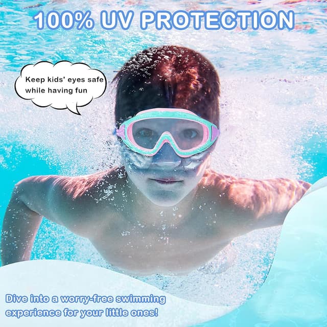 Detalle de Mezere Kids Swimming Goggles (Ages 6–14) Anti-Fog & UV Protection, Non-Leaking Swim Glasses