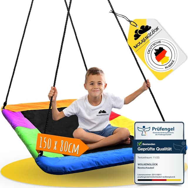 Detalle de WOLKENGLÜCK® 3-in-1 Nestschaukel eckig (150 x 80 cm) mit Höhenverstellung bis 200 kg