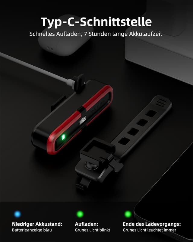 Thumbnail 6 de OnMeto Fahrrad Rücklicht Bremsblink USB-C