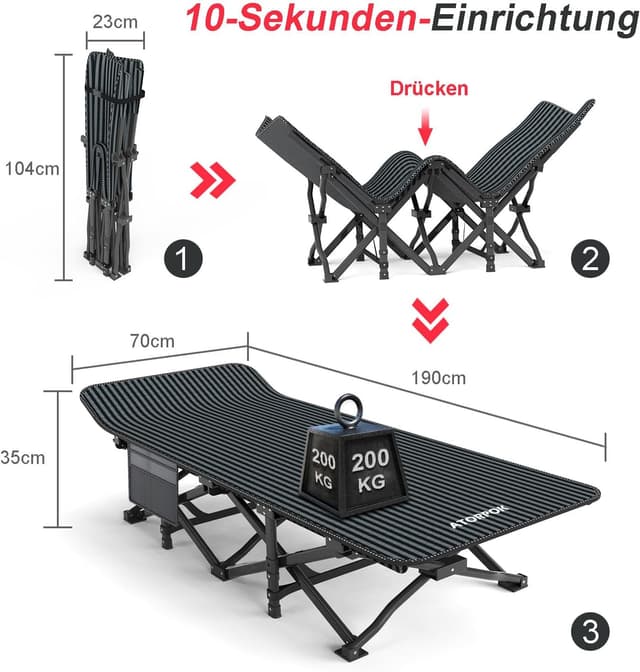 Detalle 2 de ATORPOK SHOP Campingbett klappbar bis 200 kg