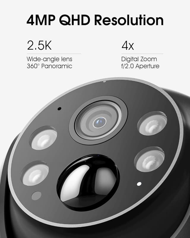 Detalle de ARCCTV Wireless Outdoor Solar Security Cameras (4MP, 360°), Dual-Band WiFi, Night Vision Spotlight, 2-Pack