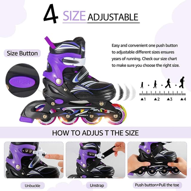 Thumbnail 2 de JeeFree 4-Size Adjustable Kids Inline Skates with Lights 🛼
