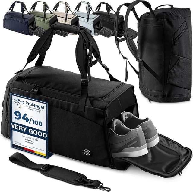 Detalle de Bemaxx Gym Duffle Sports Bag with Backpack Function, Shoe Compartment & Wet Pocket (40L/55cm x 26cm x 29cm)