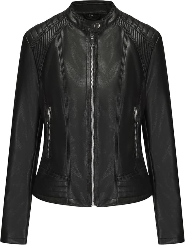 Detalle de vittorio y Giacca Donna in ecopelle leggera con zip e tasche