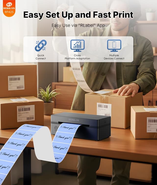 Detalle 2 de Rongta RP425 Bluetooth Thermal Shipping Label Printer (Wireless 4x6) for Postage & Address Labels