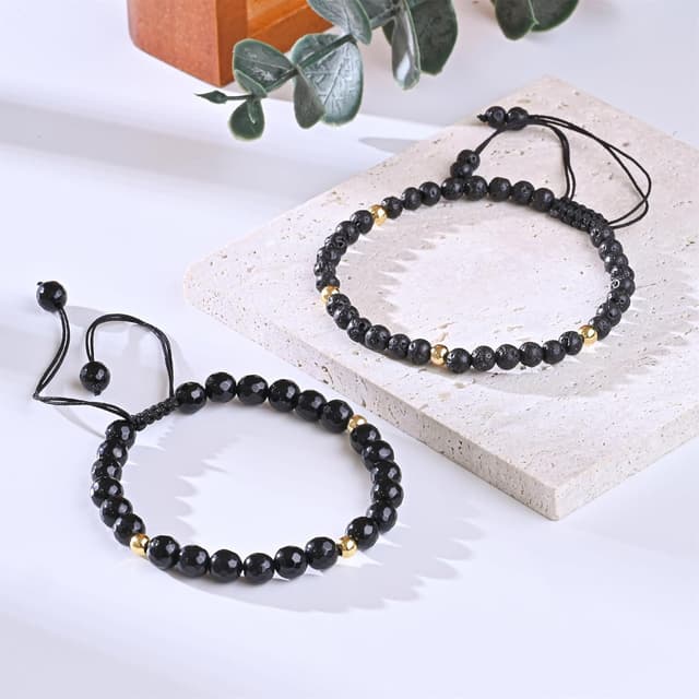 Detalle de Apocalyptic-K Damen Fußkettchen mit Naturstein-Perlen (4 mm) aus 925 Silber/Gold, handgewebt