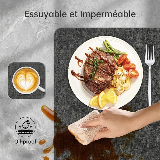 Detalle de KitchenBoss Set de table lavable double face avec dessous de verre antidérapants et résistants à la chaleur (6 sets) 43 x 30 cm