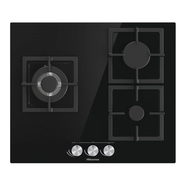Detalle de Hisense GG633B placa de gas 3 quemadores
