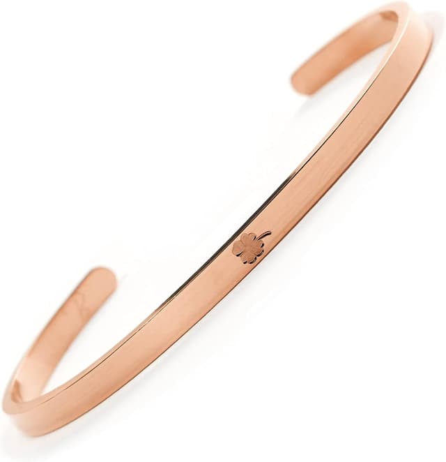 Detalle de BERGERLIN Armband mit Kleeblatt-Glücksbringer auf Edelstahlbasis, verstellbar und vergoldet