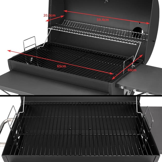 Detalle de Holzkohlegrill mit Deckel & Grillwagen: Kohlegrill mit Grillrost und Thermometer