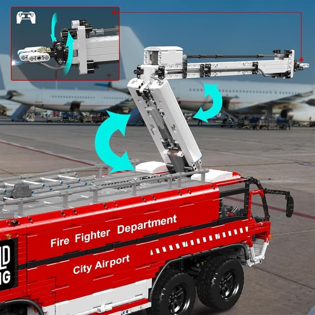 Detalle de Mould King 19004 Technik ferngesteuertes Feuerwehrfahrzeug (2,4 GHz RC) – 6‑Kanal-Modellbausatz mit Motor