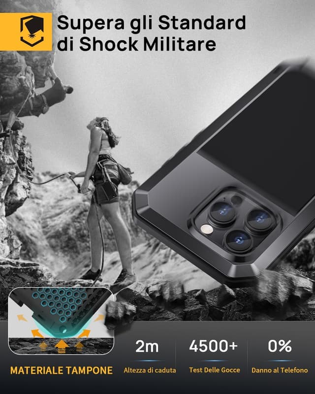 Detalle de Focusor Cover per iPhone 16 Pro Antiurto Rugged full body con protezione schermo 360° e accesso completo alle funzioni – Nero