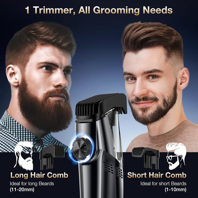 Detalle de VivaEase Vacuum Beard Trimmer for Men (New Version) – Adjustable 1–20mm Precision with Vacuum, IPX6 Waterproof & Cordless USB Charging