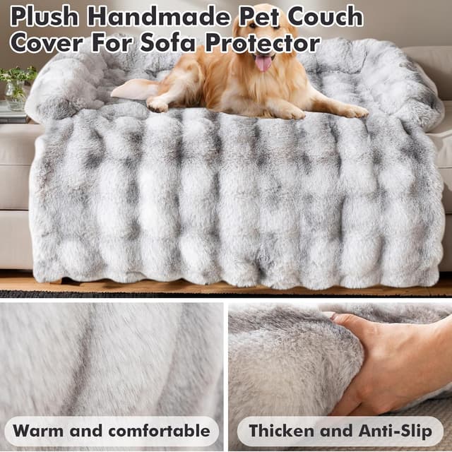 Detalle de LiveGo Thick Rabbit Plush Pet Couch Cover (Washable, Anti-Slip) for Cats & Dogs