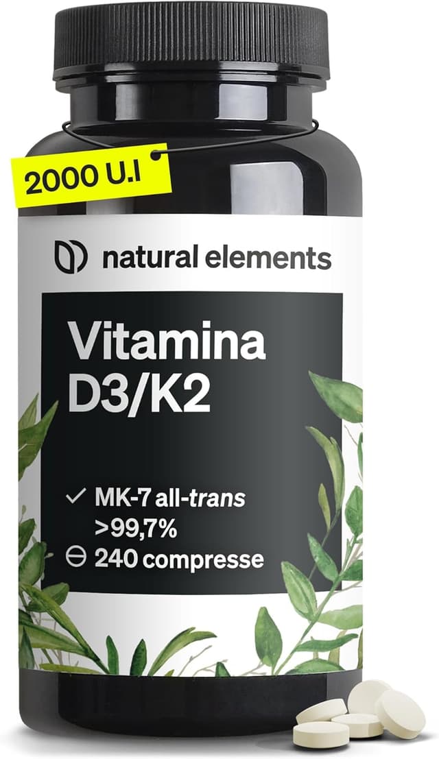 Detalle de natural elements Vitamina D3 + K2 (MK-7 all-trans) con vitamina D3 2.000 U.I., 240 compresse