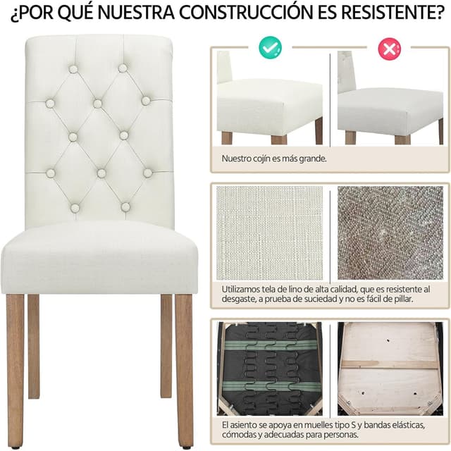 Thumbnail 4 de Yaheetech Sillas comedor 4 piezas beige