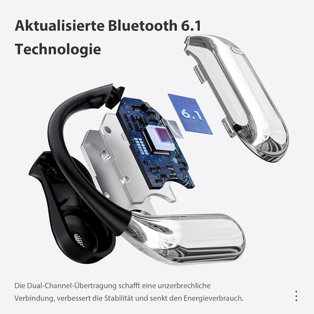 Detalle de EUQQ Open Ear Kopfhörer 50 Std kabellos (Bluetooth 6.1) mit flexiblen Ohrhaken und 4× ENC Mic