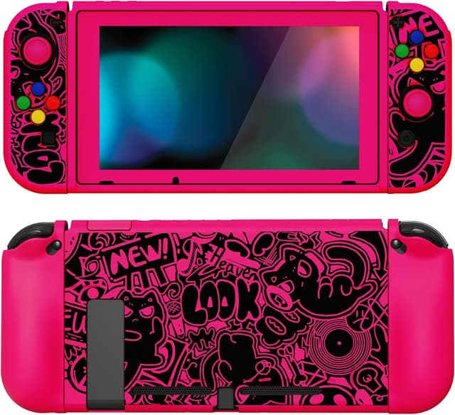 Detalle de playvital ZealProtect Soft Protective Case for Nintendo Switch (VV & Bright Pink) with tempered glass screen protector