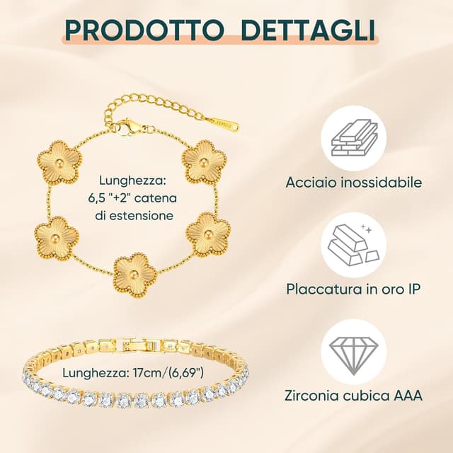 Detalle de Gamtic bracciale tennis 18K zirconia 2 pezzi