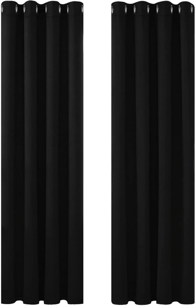 Detalle de Deconovo Eyelet Thermal Blackout Curtains (Ring Top) – Black, 140 x 260cm, 1 pair
