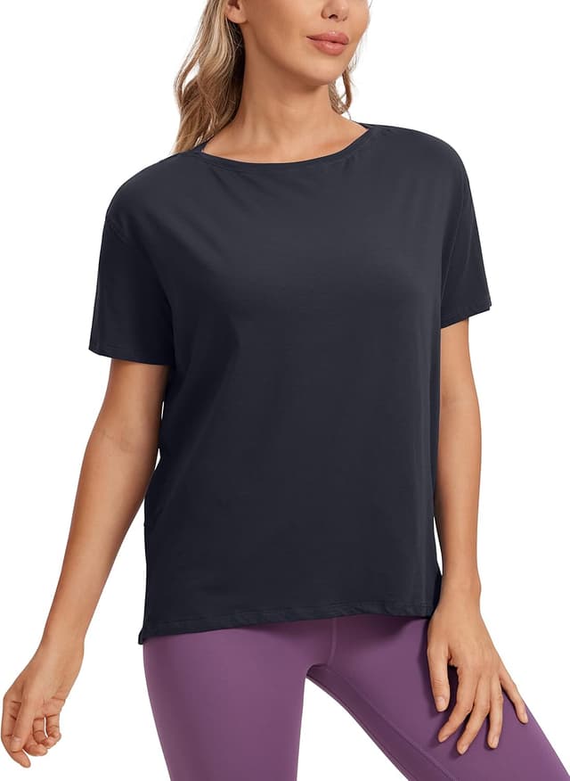 Thumbnail 6 de CRZ YOGA Women’s Pima Cotton Short Sleeve Loose Workout T-Shirt (Boat Neck)