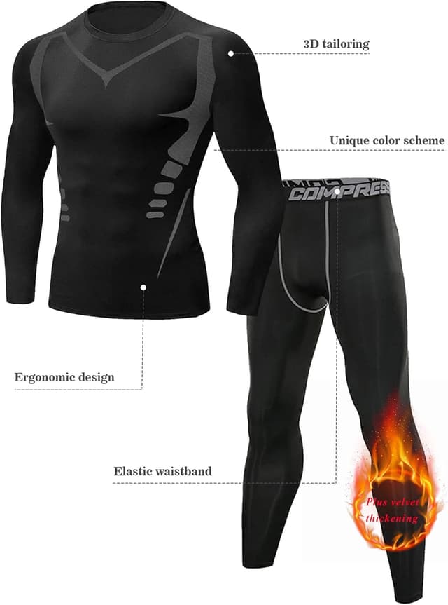 Detalle 2 de Ensemble de sous-vêtements thermiques homme Terecey pour sport et quotidien, respirant à séchage rapide