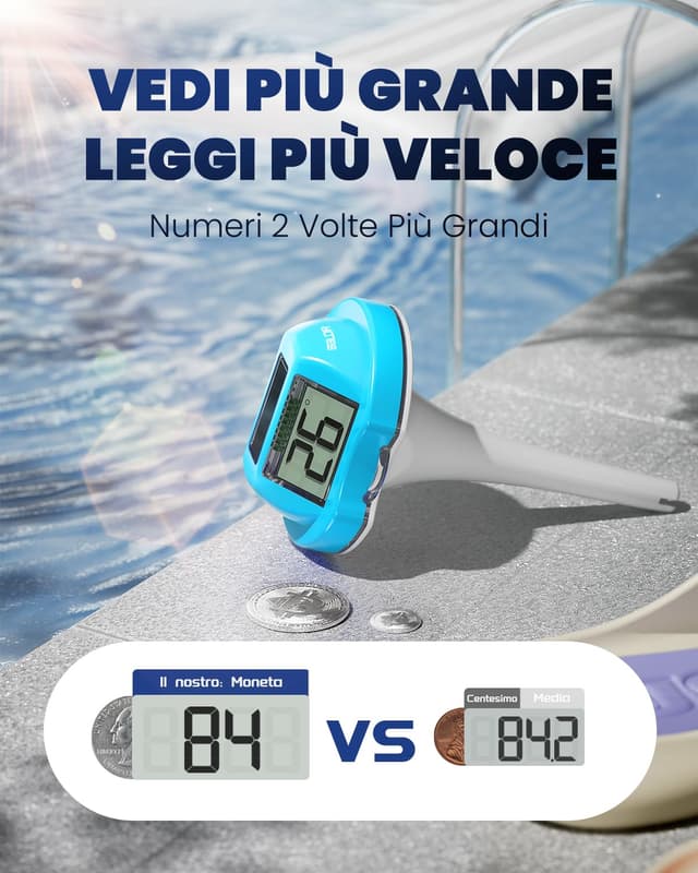 Detalle 2 de Termometro galleggiante Baldr Solare con doppio display anti-riflesso IPX7 per piscine e SPA (blu)