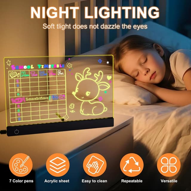 Detalle de Gemi Lavagna Luminosa Bambini con Colori LED (6 colori regolabili) e Pennarelli da 7 colori, 20x30 cm