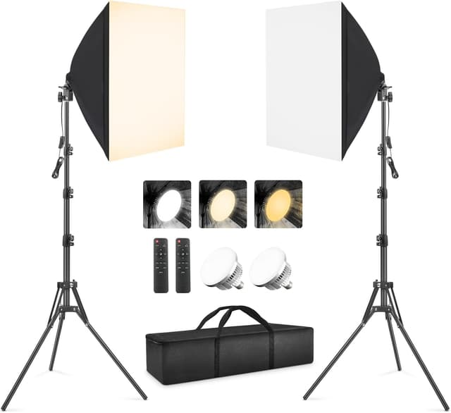 Detalle de Heorryn 85W 2-Pack Softbox Lighting Kit with Remote Control (40cm) – 2700K–6400K LED Continuous Lights