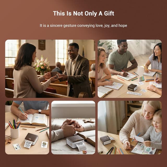 Detalle 2 de FaithTag Mini Sticker Printer F21 for Bible Study, Mini Sticker Printer with 3 Rolls (Brown) for Index Tabs, Bookmarks & Notes