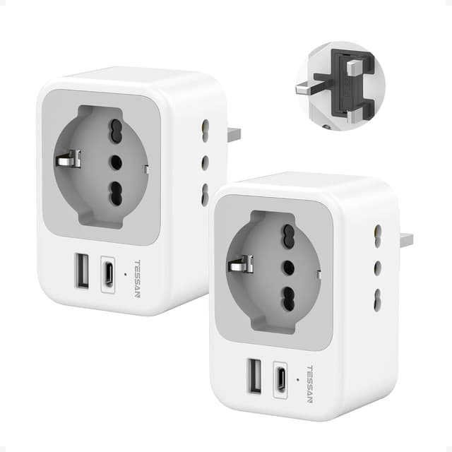 Detalle de TESSAN Adattatore presa Inglese a spina Italiana Pack da 2 (Tipo G) con USB-C e USB-A, 5 in 1