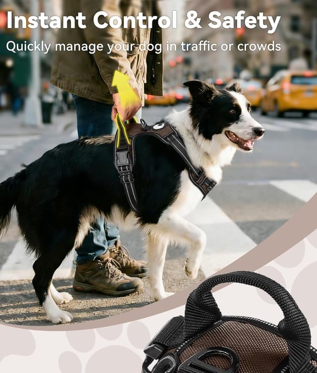 Detalle 2 de Joytale Large No-Pull Dog Harness with 2 Leash Clips, Reflective Straps and Control Handle (Brown, L)