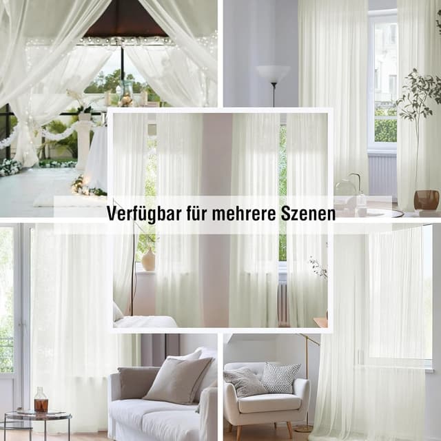 Thumbnail 6 de BellaHills Voile-Gardinen in Elfenbeinweiß (2er-Set) mit Ösen, halbtransparent H230 × B140 cm