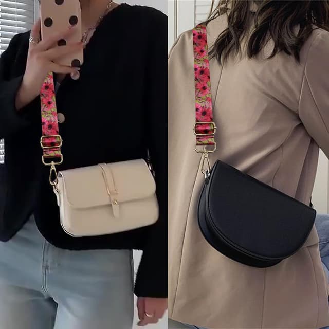 Detalle de Verstellbarer Schultergurt Tasche Rote Blume mit Karabiner Gold – Taschengurt zum Wechseln, 80–130 cm, 3,8 cm breit